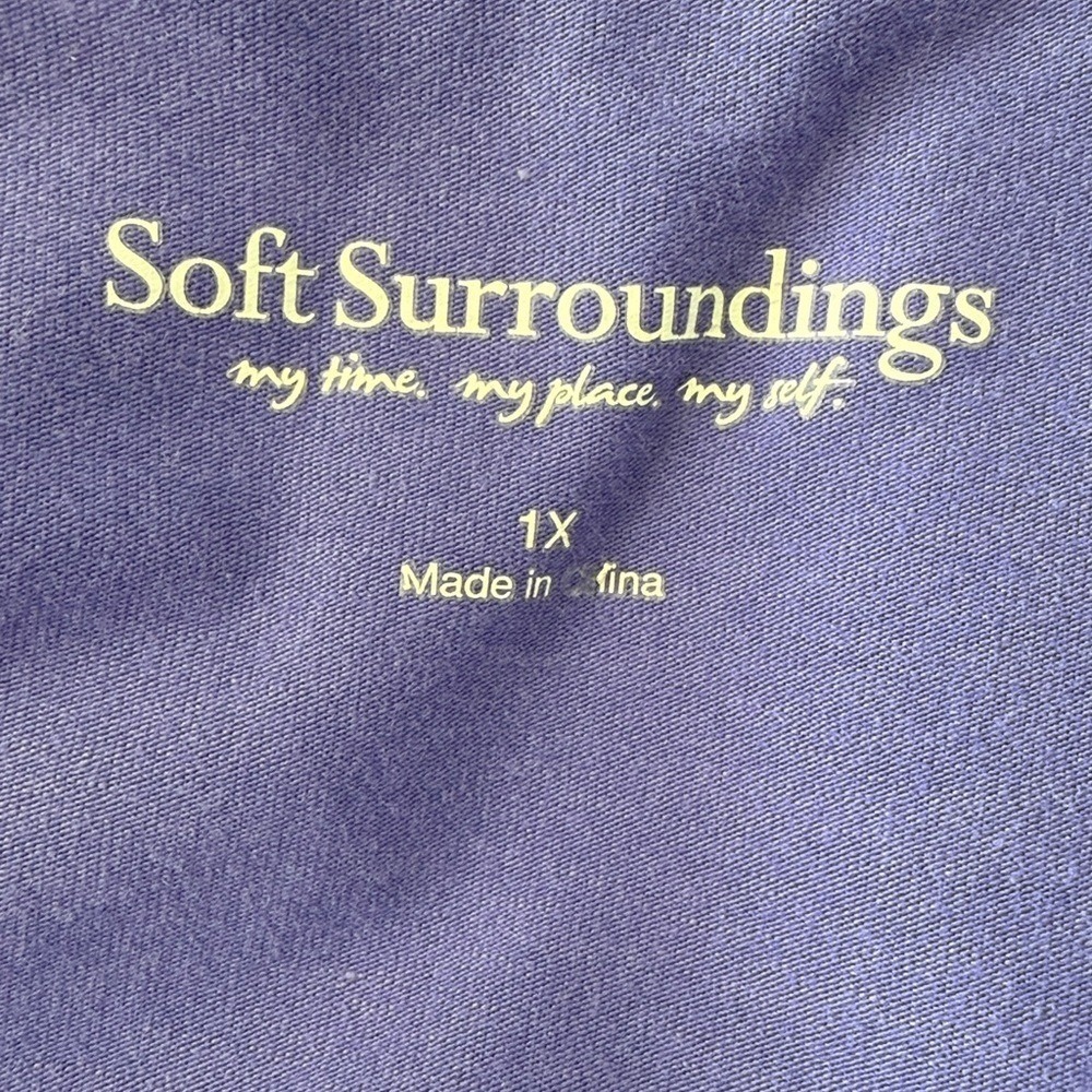 Soft Surroundings Birdsong Dress 1X Purple V-Neck 3/4 Sleeve Pleated Knit SDY67 - Picture 4 of 5